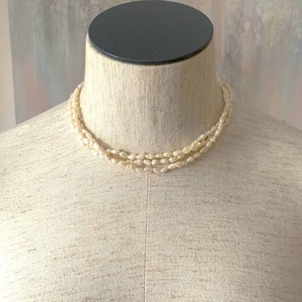 Vintage, 3 String Genuine Pearl Choker Necklace